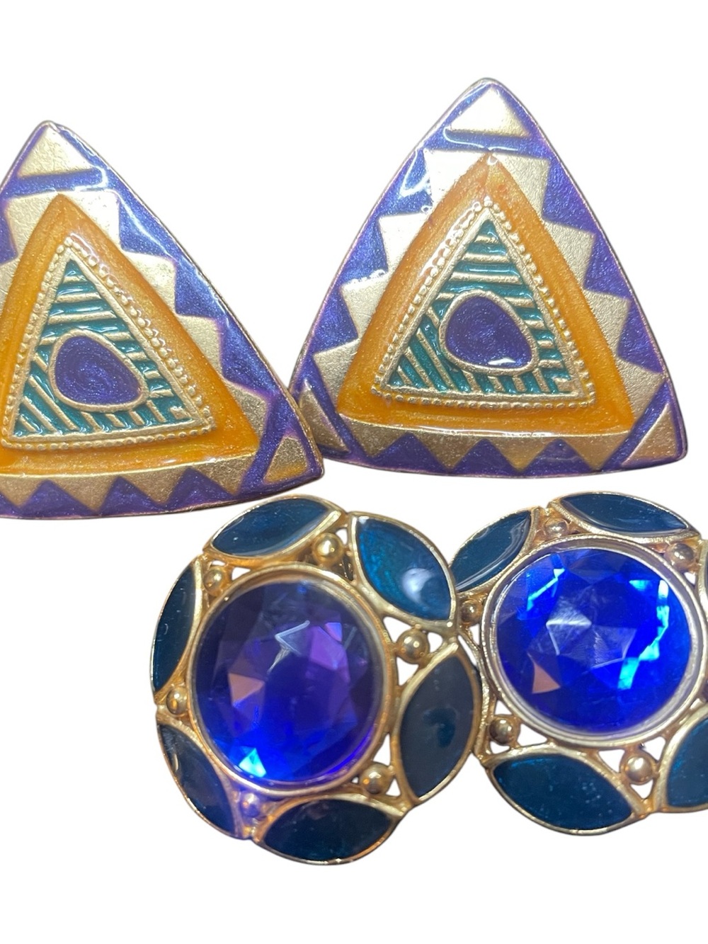 Vintage 90s clip on Gold-Tone Earrings lot of 2pair